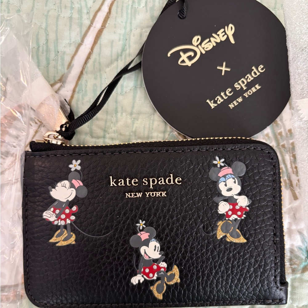 Kate Spade Disney Minnie Mouse Zip Around Leather Card Holder Wallet NWT